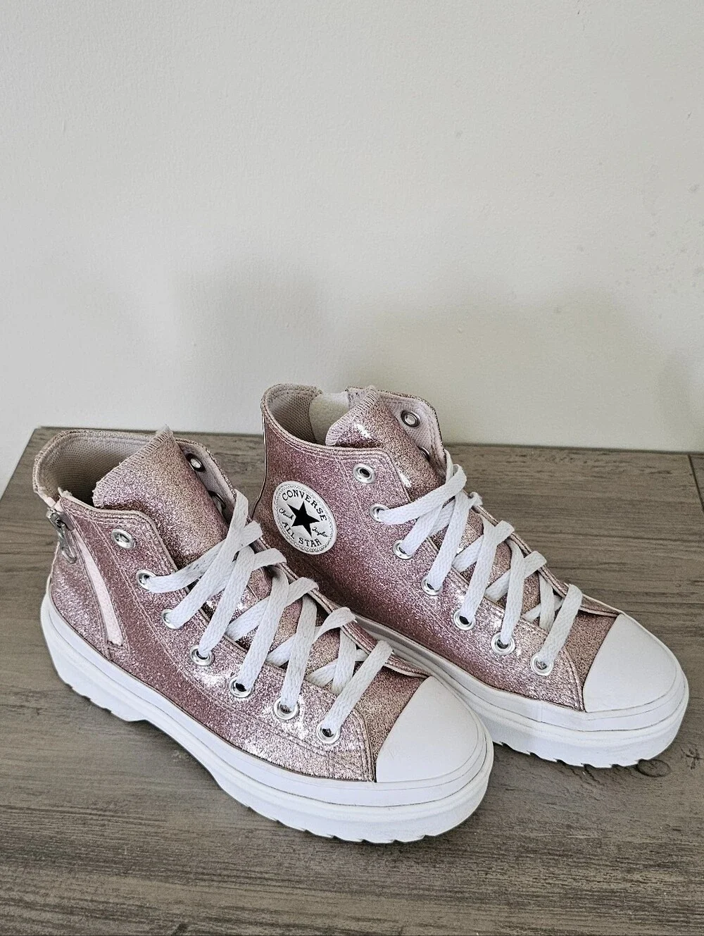 Converse Pink Rose Glitter High-Top Platform Sneakers Chuck Lugged Girls 2